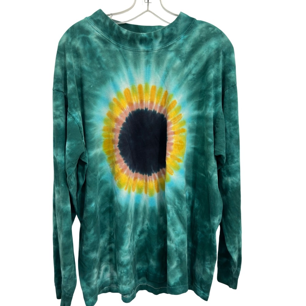 Sundog Long Sleeve Shirt Vintage 90s Green Tie Dye Eclipse Cotton USA Made L